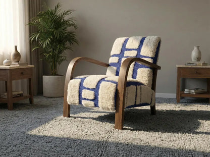 Handcrafted Bouclé Wood Armchair