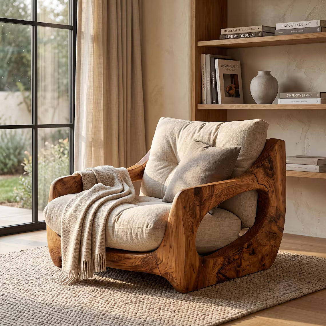 Sculptural Wooden Lounge Chair
