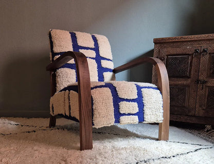 Handcrafted Bouclé Wood Armchair