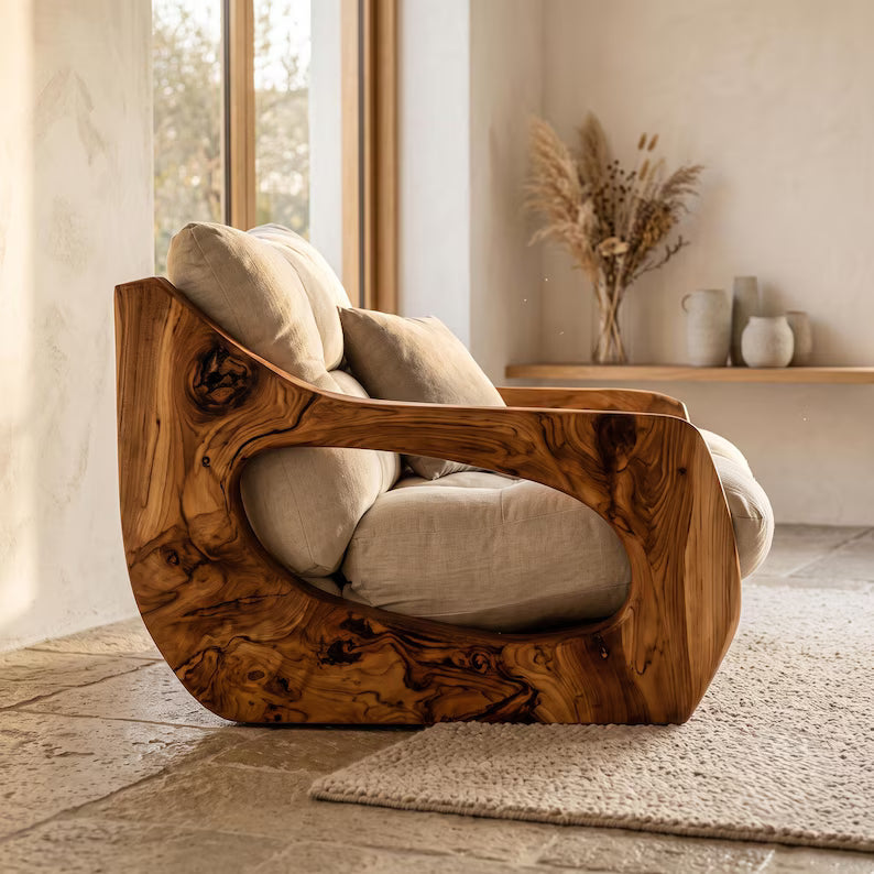 Sculptural Wooden Lounge Chair