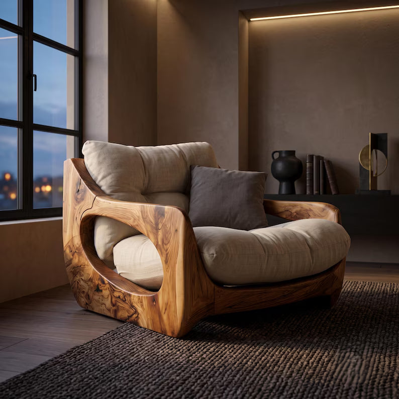 Sculptural Wooden Lounge Chair