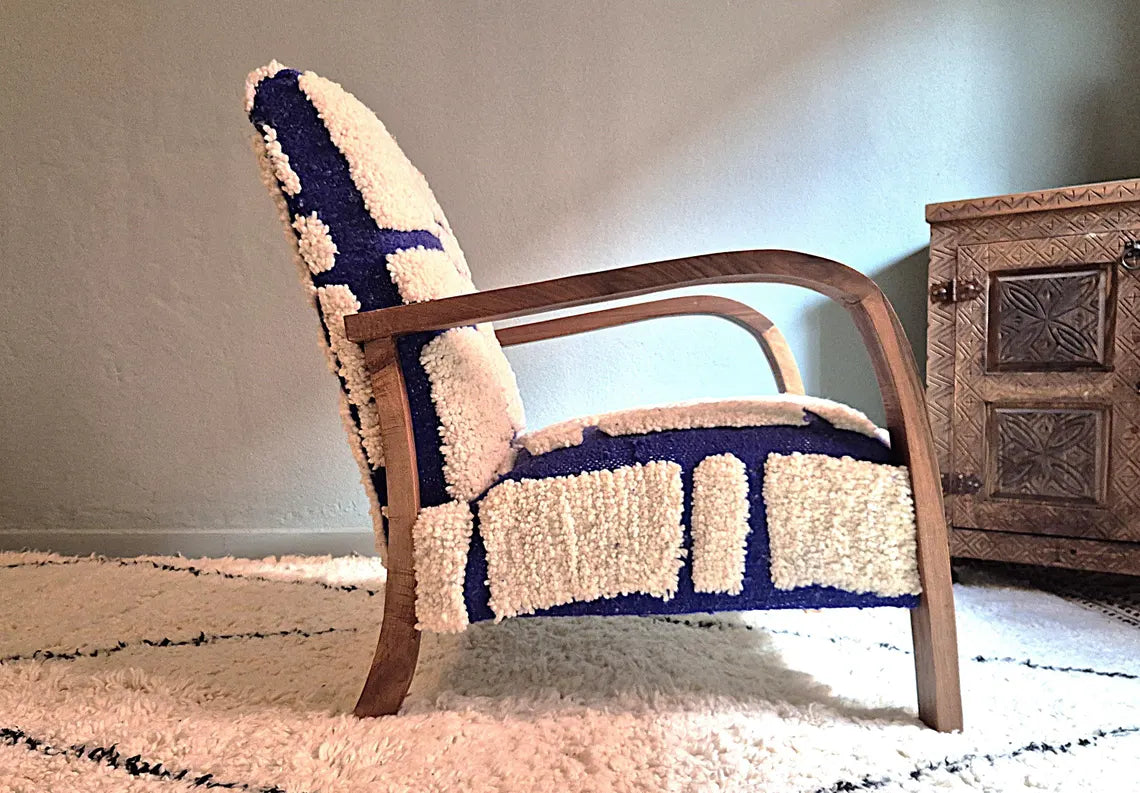 Handcrafted Bouclé Wood Armchair