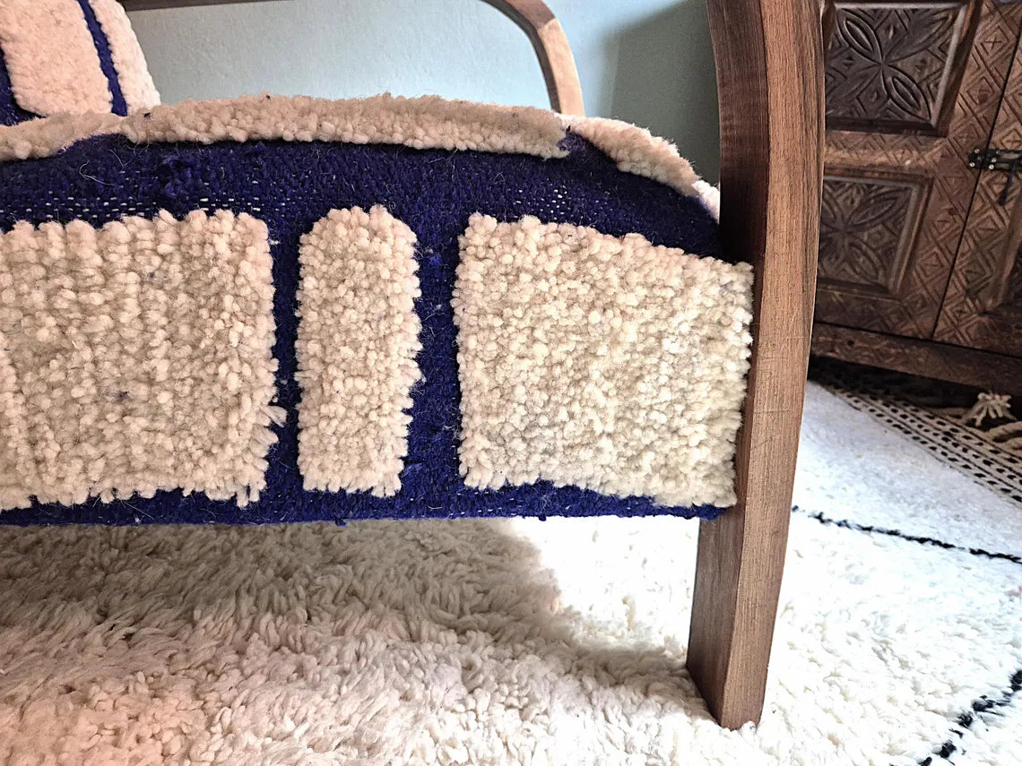 Handcrafted Bouclé Wood Armchair