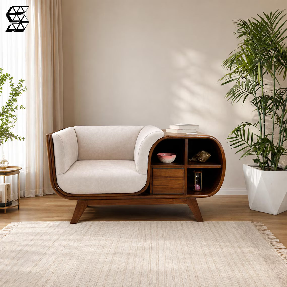 Mid-Century Wood Sofa Bench