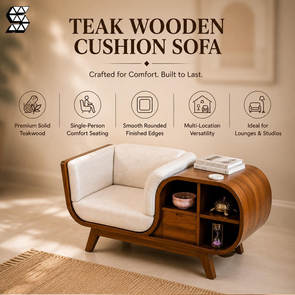 Mid-Century Wood Sofa Bench