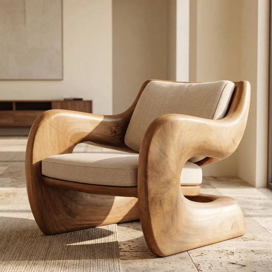 Sculptural Wooden Accent Chair
