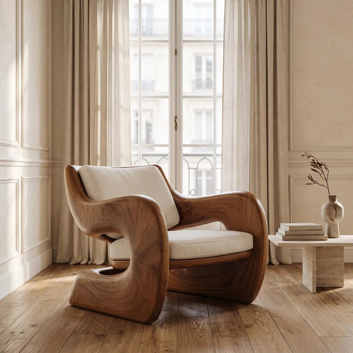 Sculptural Wooden Accent Chair