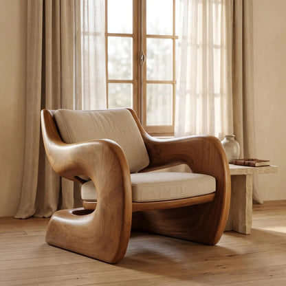 Sculptural Wooden Accent Chair