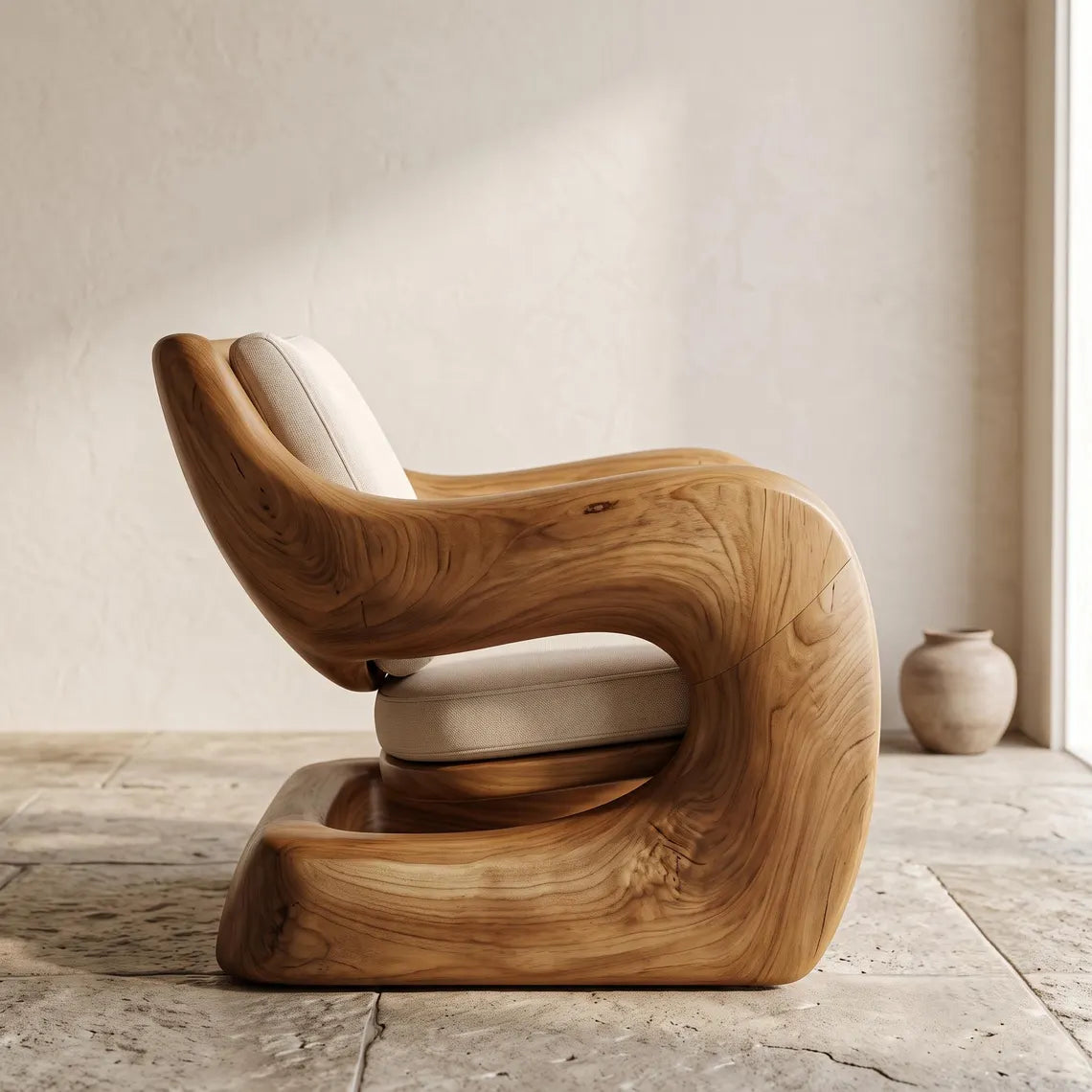Sculptural Wooden Accent Chair
