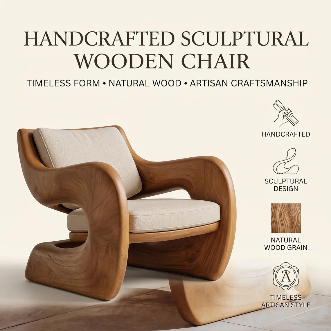 Sculptural Wooden Accent Chair
