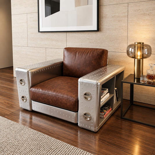 Industrial Aluminum Aviator Armchair