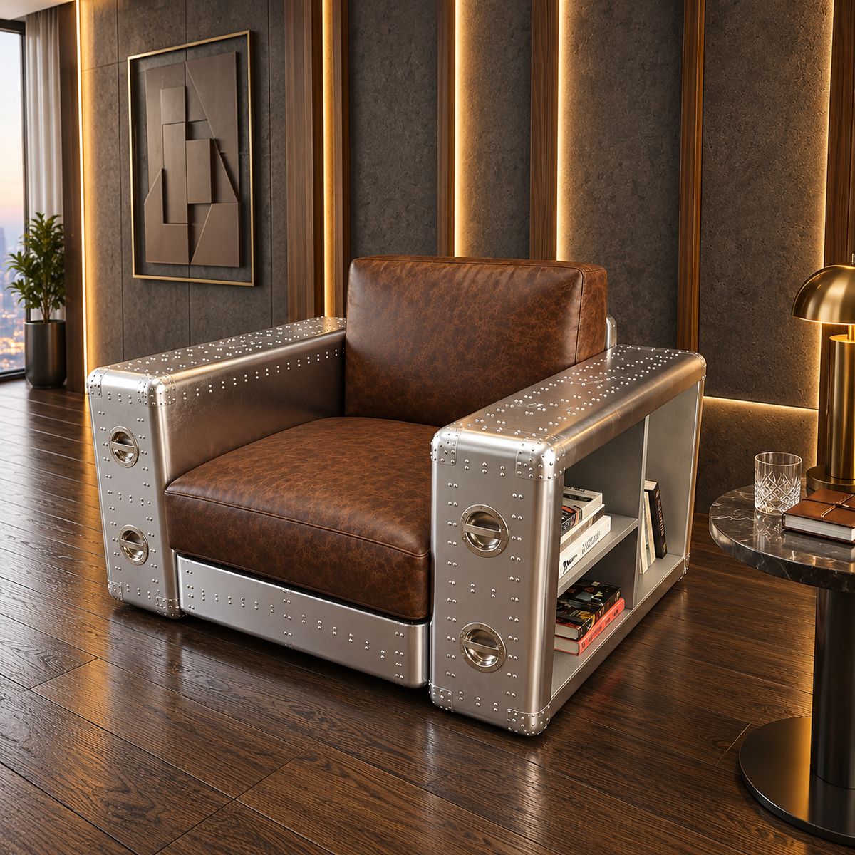 Industrial Aluminum Aviator Armchair