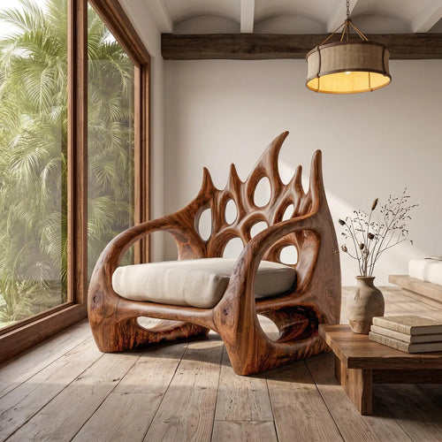 Sculptural Wood Accent Chair