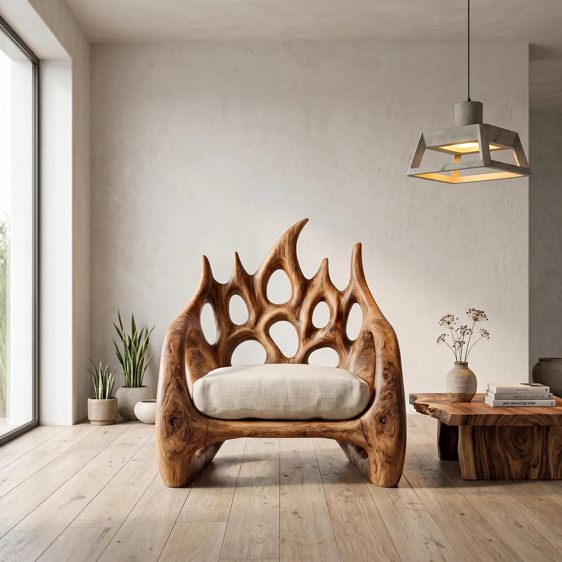 Sculptural Wood Accent Chair
