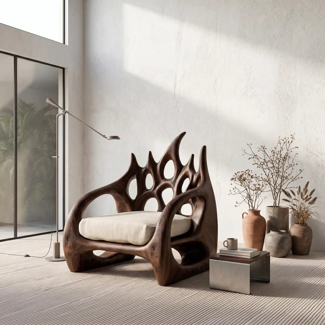 Sculptural Wood Accent Chair