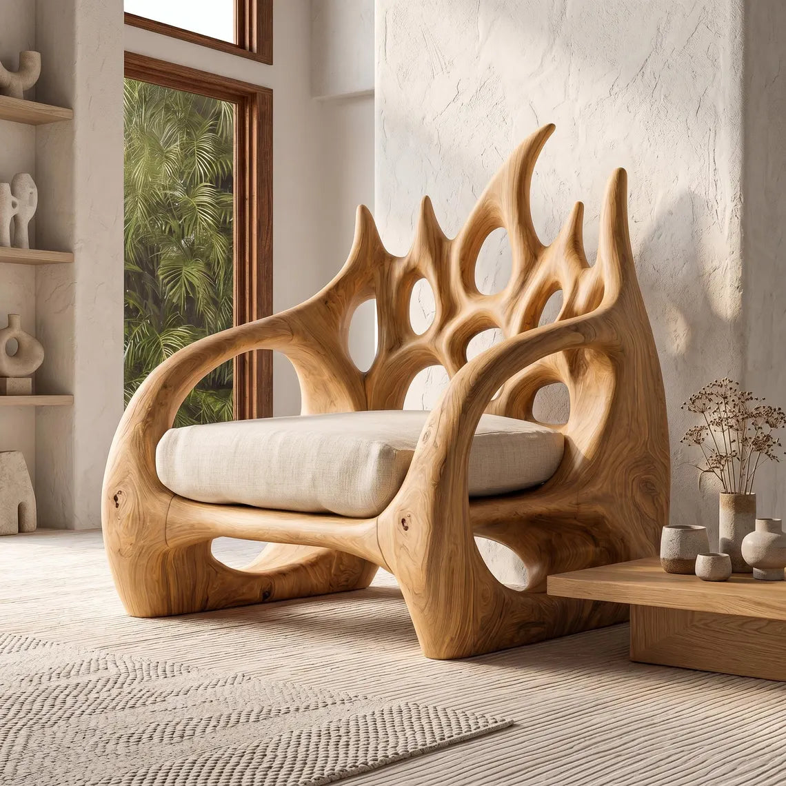 Sculptural Wood Accent Chair
