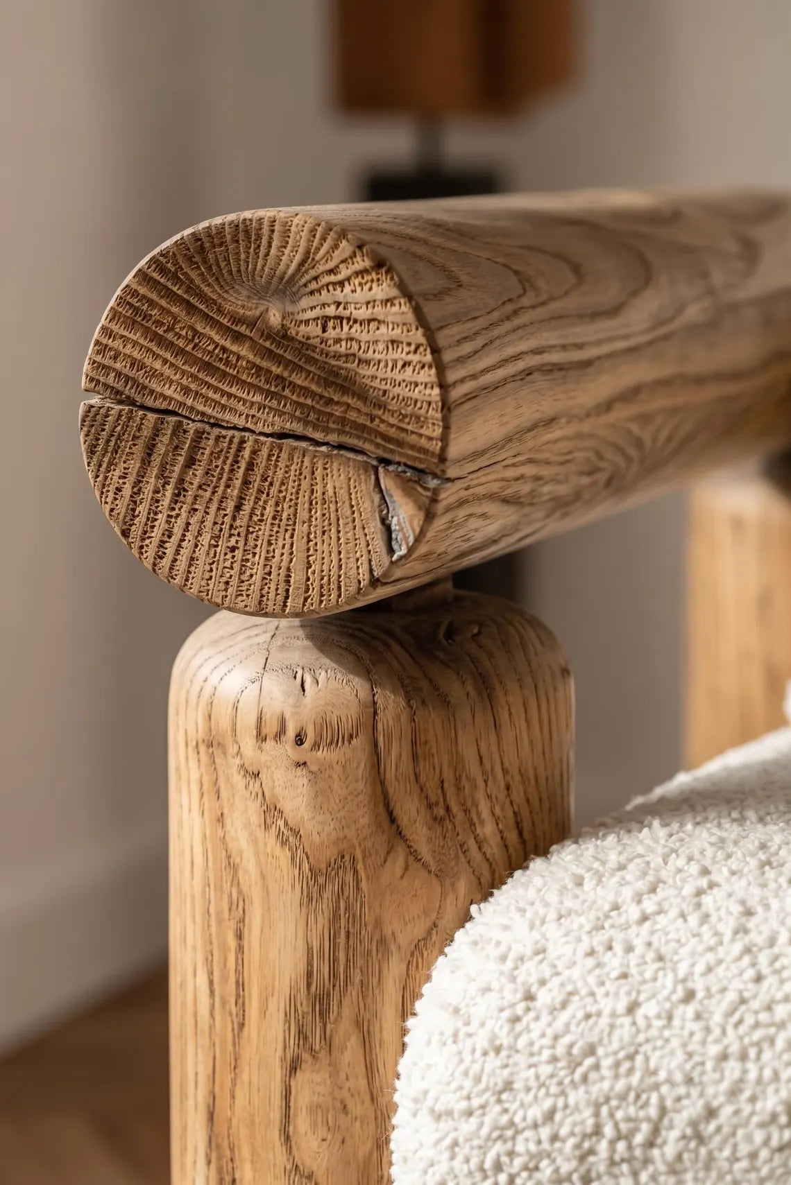 Solid Teak Bouclé Accent Chair