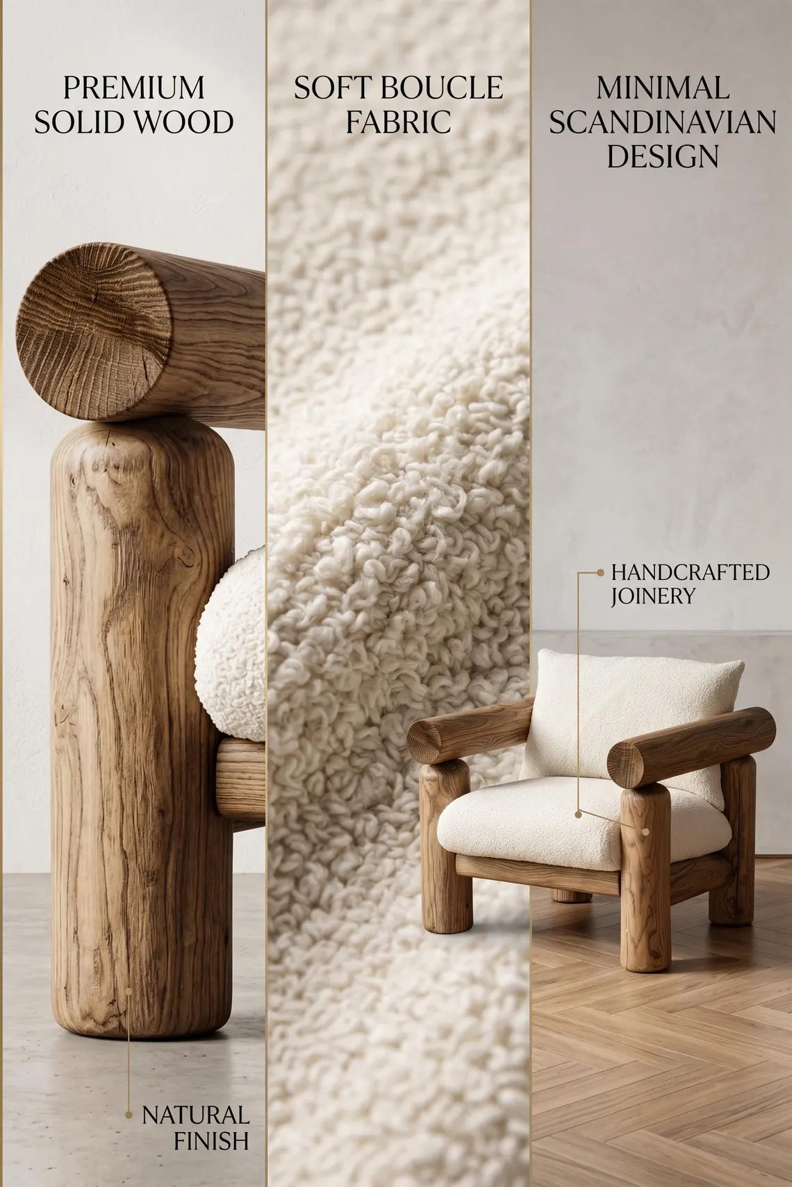 Solid Teak Bouclé Accent Chair