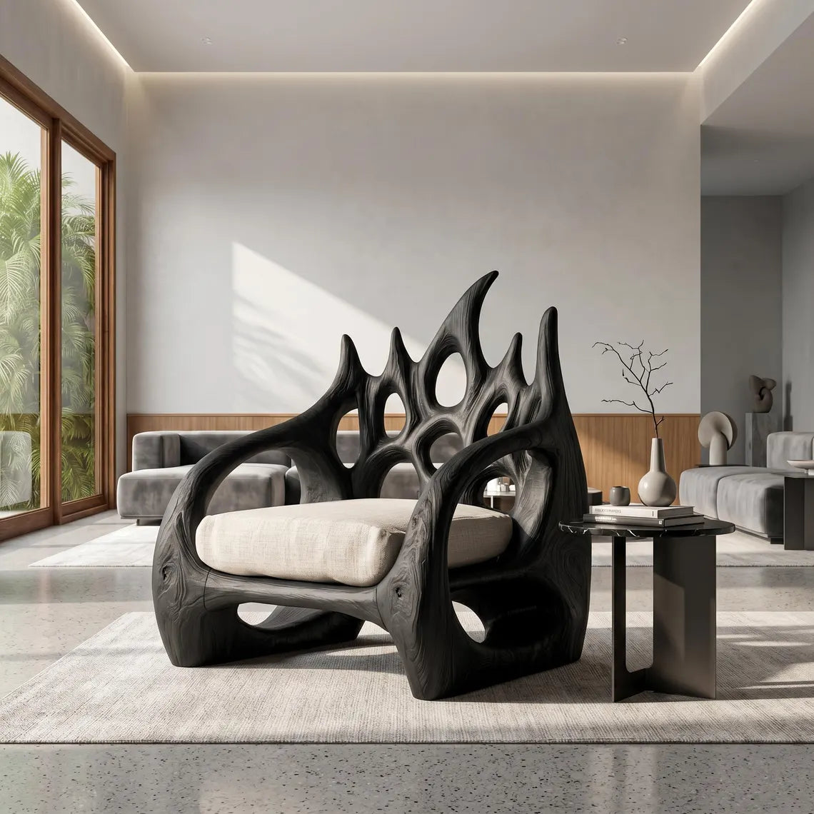 Sculptural Wood Accent Chair