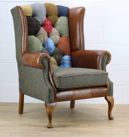 Harris Tweed Patchwork Wingback Armchair