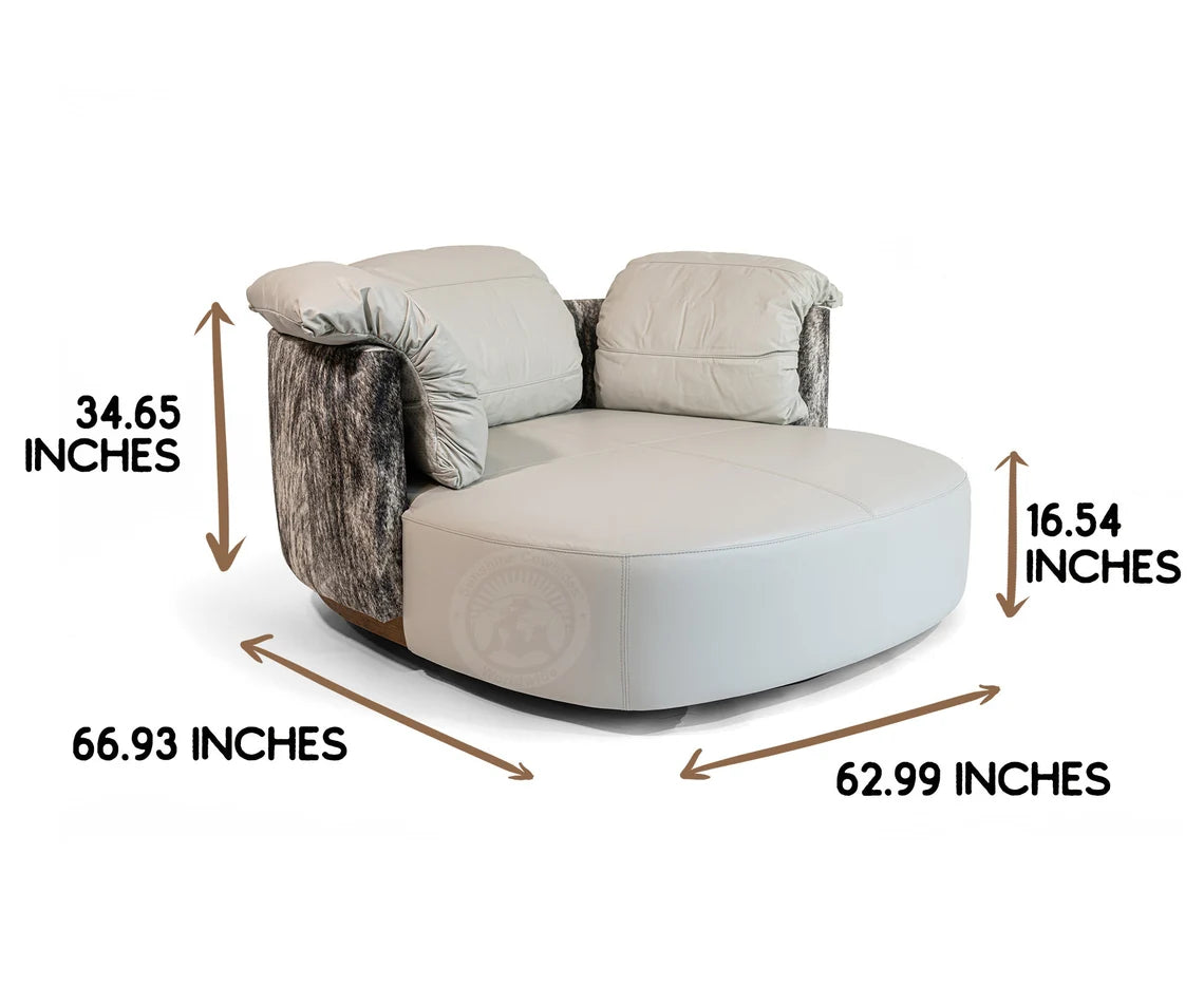 Cowhide Leather Swivel Loveseat