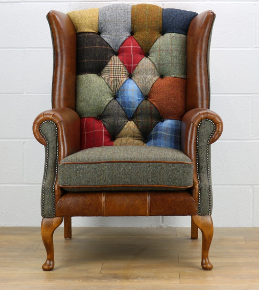 Harris Tweed Patchwork Wingback Armchair