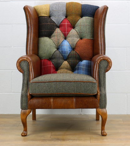 Harris Tweed Patchwork Wingback Armchair