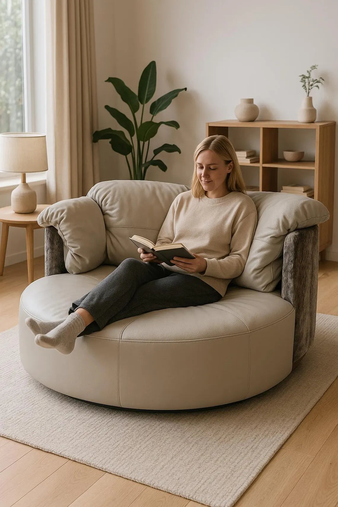 Cowhide Leather Swivel Loveseat