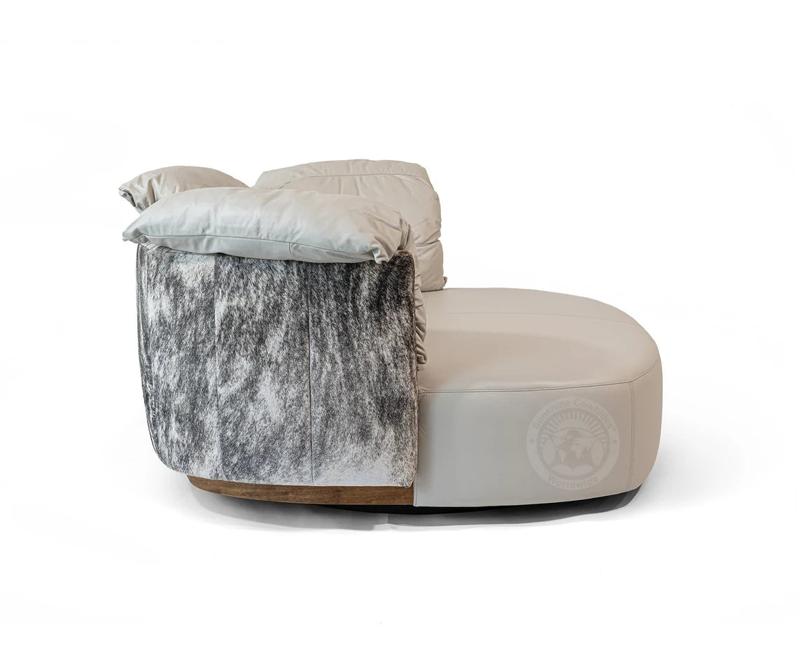 Cowhide Leather Swivel Loveseat