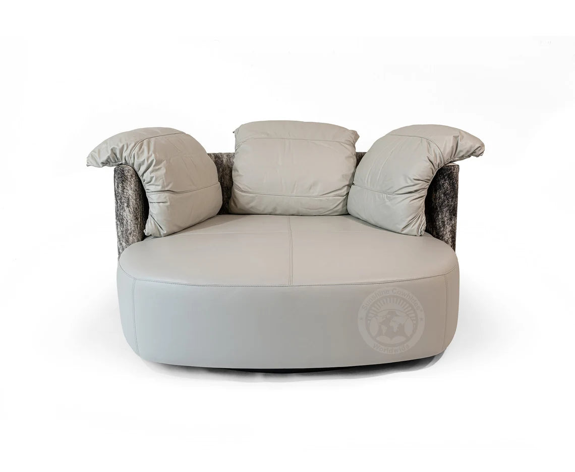 Cowhide Leather Swivel Loveseat