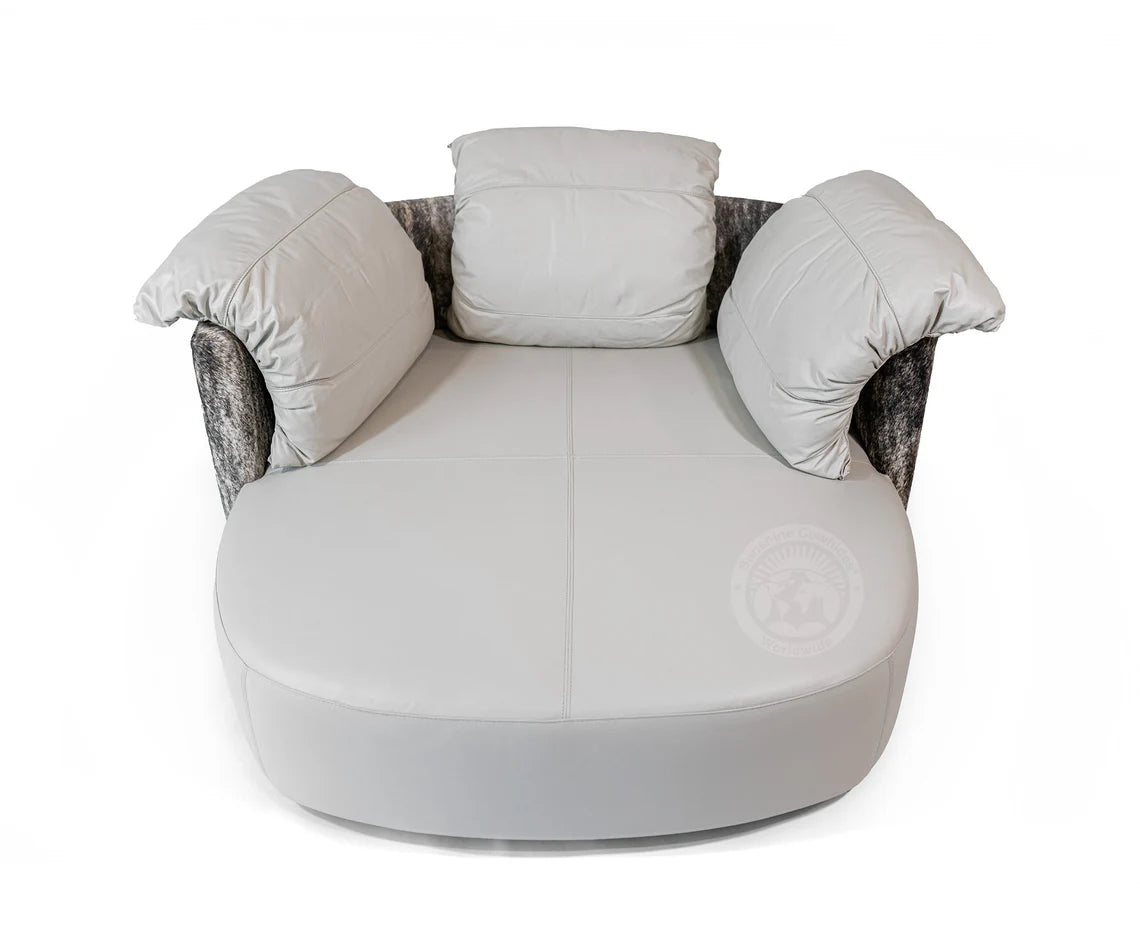 Cowhide Leather Swivel Loveseat