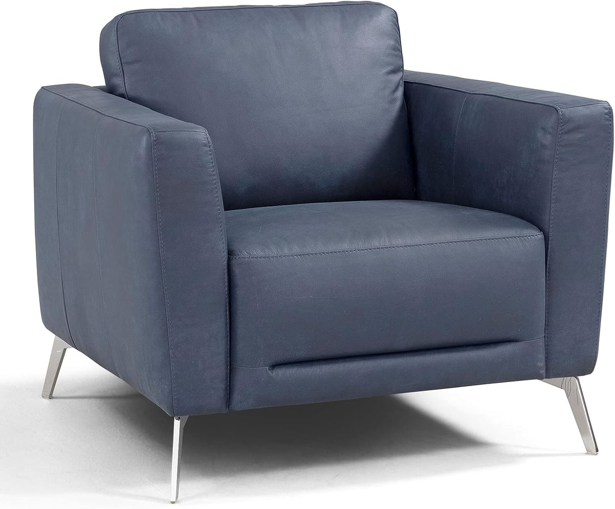 Luxury Modern Blue Leather Upholstered Armchair