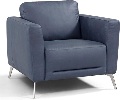 Luxury Modern Blue Leather Upholstered Armchair