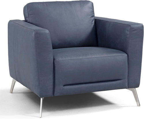 Luxury Modern Blue Leather Upholstered Armchair