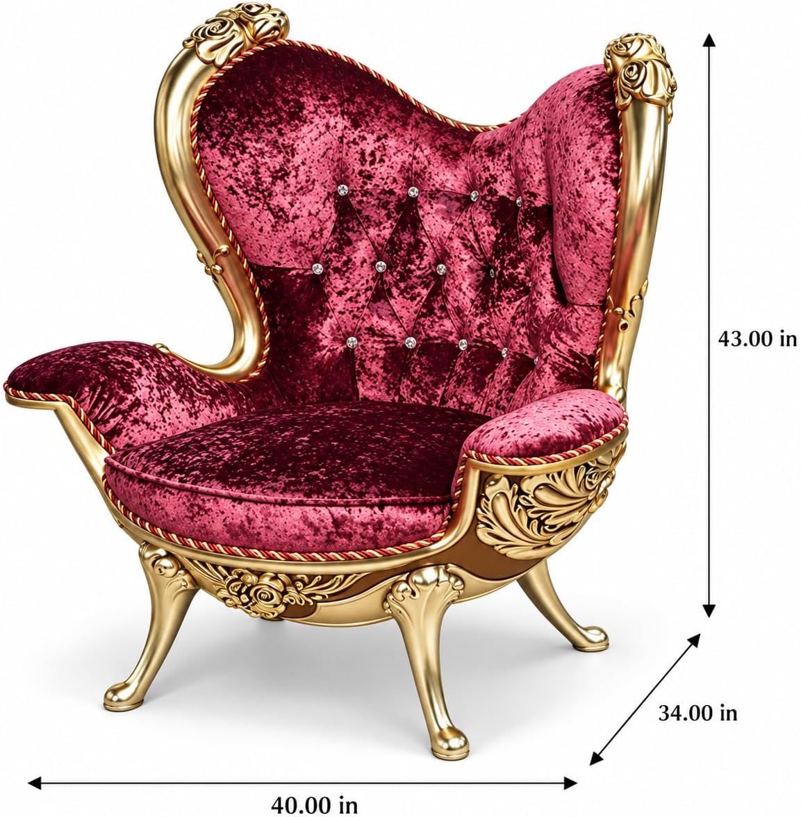 Burgundy Velvet Carved Armchair