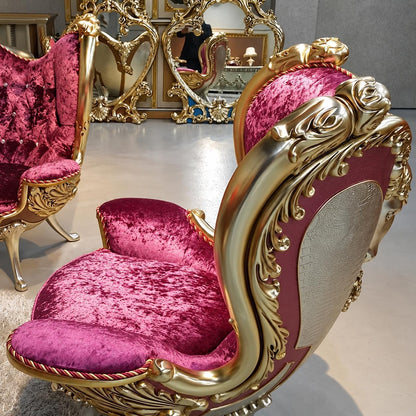 Burgundy Velvet Carved Armchair