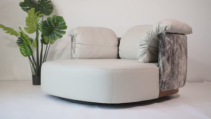 Cowhide Leather Swivel Loveseat